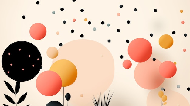 un fondo abstracto con globos de colores y plantas