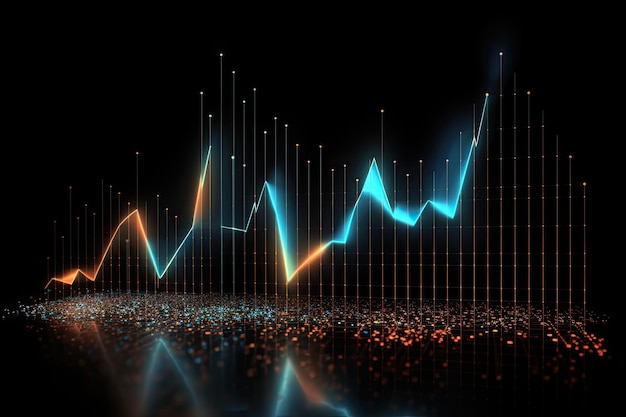 fondo abstracto con gráfico de forex brillante sobre fondo oscuro representación 3d holograma de gráfico financiero sobre un fondo negro generado por IA