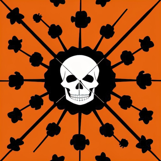 Fondo abstracto de Halloween con calabazas naranjas esqueletos cráneos y fantasmas