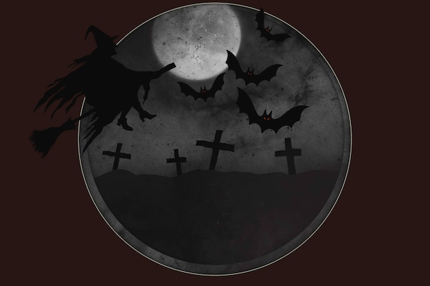 Fondo abstracto de Halloween con cementerio de brujas contra la media luna