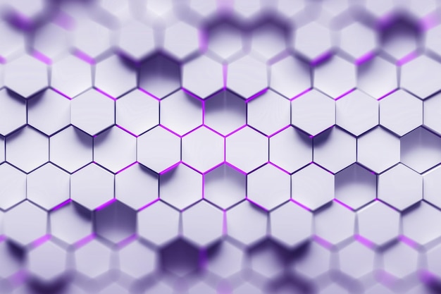 Fondo abstracto hecho de hexágonos púrpura de diferentes alturas con bordes púrpuras brillantes. Concepto de creatividad y arte.