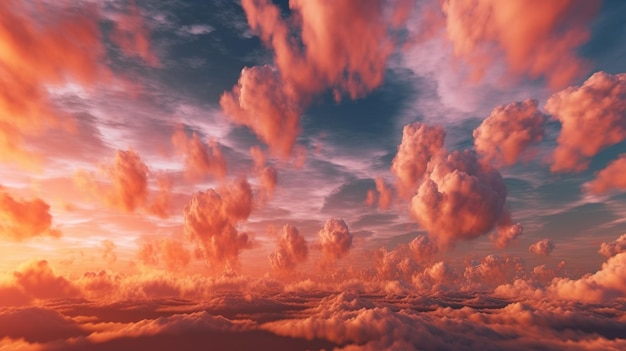 Fondo abstracto con hermoso cielo en vista aérea Horizonte del cielo con nubes esponjosas que brillan intensamente rosas de diferentes formas papel tapiz moderno Ilustración horizontal para diseño de banner IA generativa