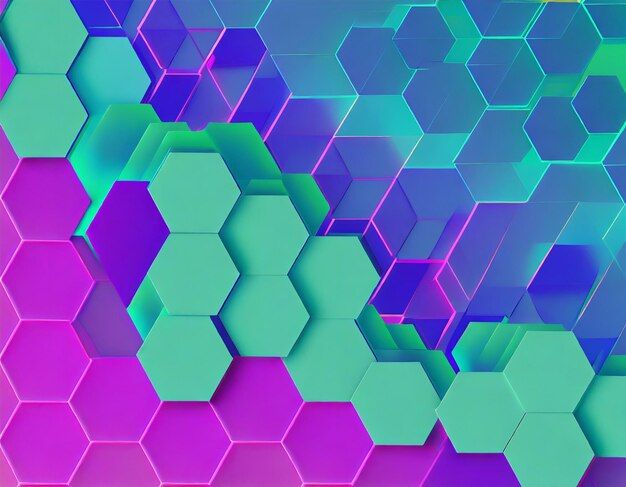 Foto fondo abstracto hexagonal digital en colores azul verde púrpura rosa