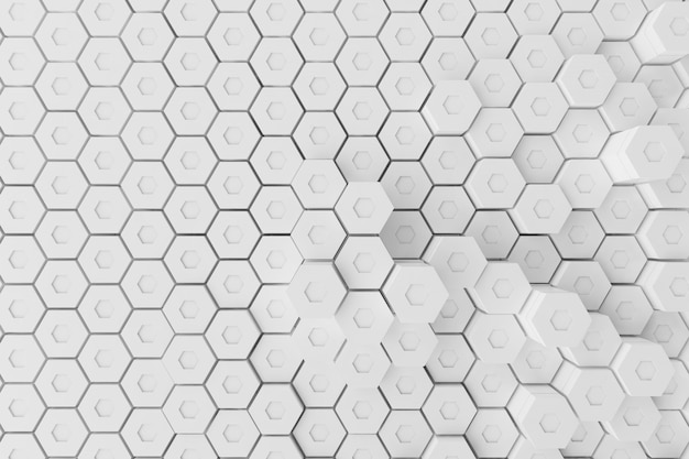 Fondo abstracto hexagonal geométrico blanco, representación 3d