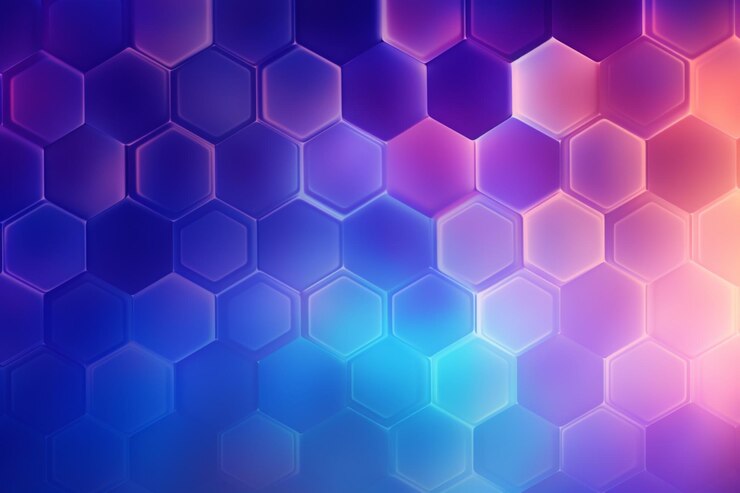 Foto fondo abstracto con hexagono brillante azul y púrpura