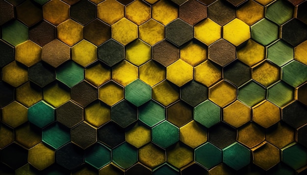 Fondo abstracto con hexágonos en colores amarillo y verde