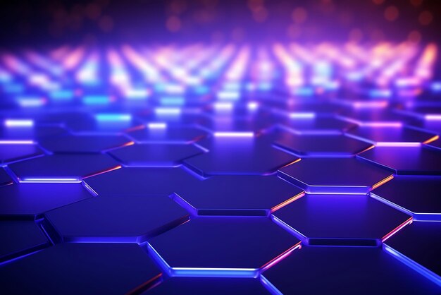 Fondo abstracto con hexágonos y luces brillantes renderizado en 3D