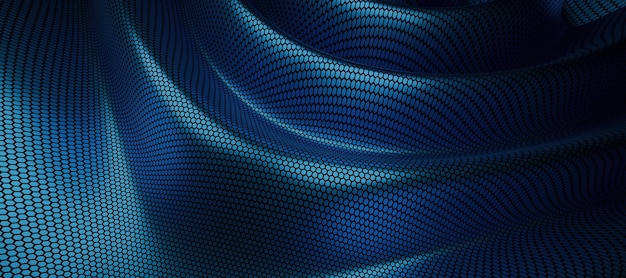 Fondo abstracto de hexágonos ondulados en color azul metálico