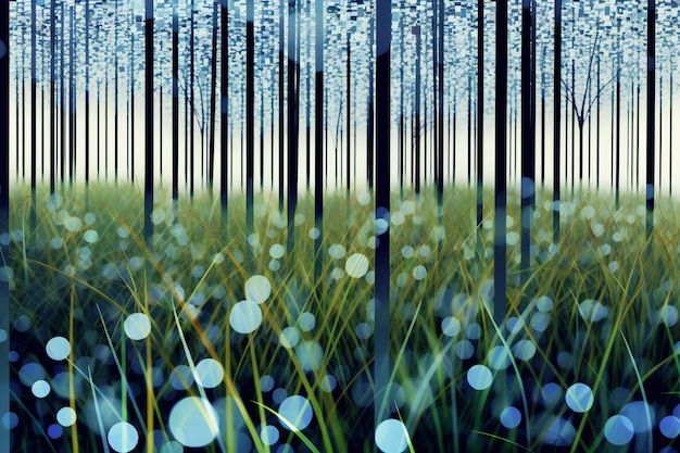 Foto fondo abstracto con hierba e ilustración del efecto bokeh azul