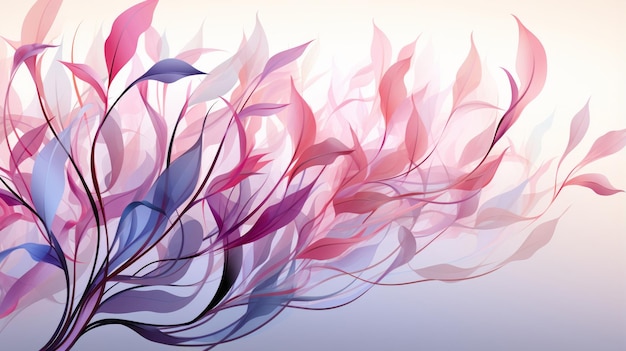 fondo abstracto con hojas y flores en colores rosa azul y púrpura