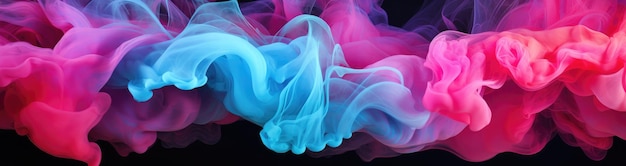 Fondo abstracto de humo azul y rosa sobre un fondo negro El concepto de creatividad artística y