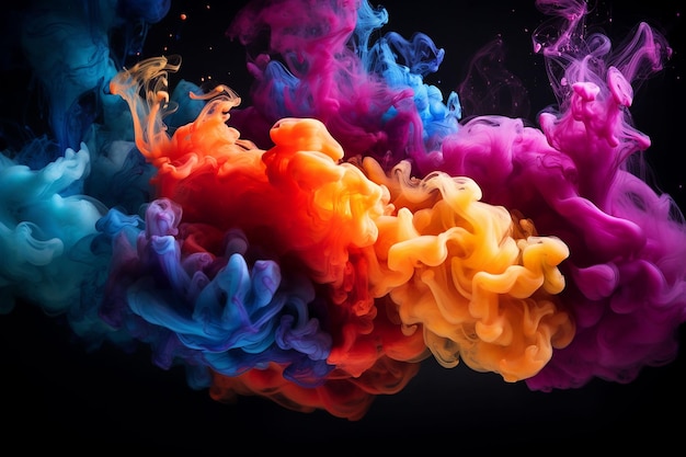 Foto fondo abstracto de humo de color en el agua en un fondo aislado negro