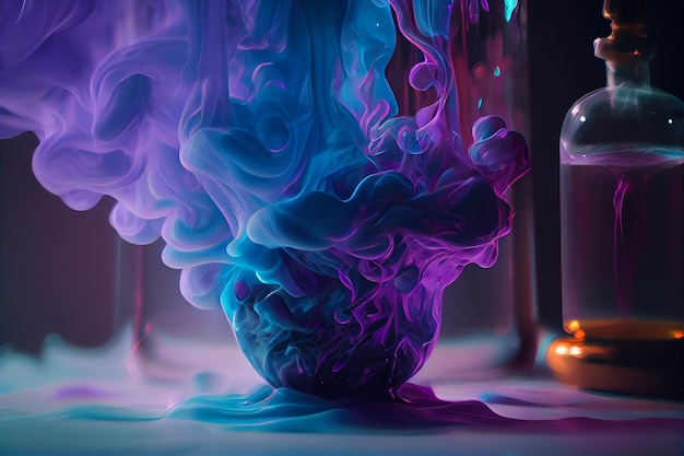 Fondo abstracto de humo líquido azul y púrpura ai generativo