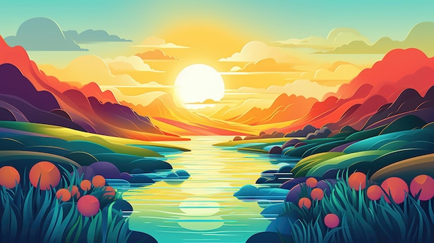 Fondo abstracto de ilustración de paisaje de verano