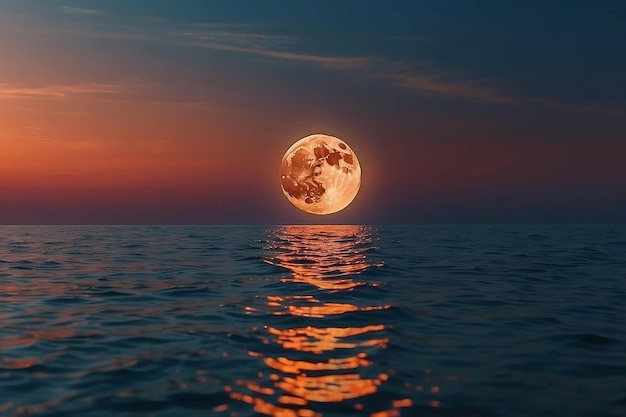 Foto el fondo abstracto de la increíble media luna sobre el mar al atardecer