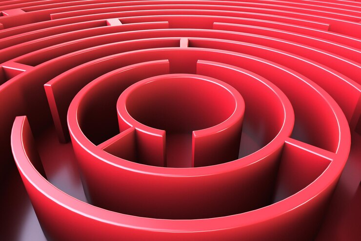 Foto fondo abstracto laberinto circular rojo