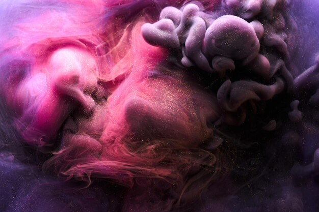 Fondo abstracto lila rosa humo de lujo pintura acrílica explosión submarina tinta giratoria cósmica
