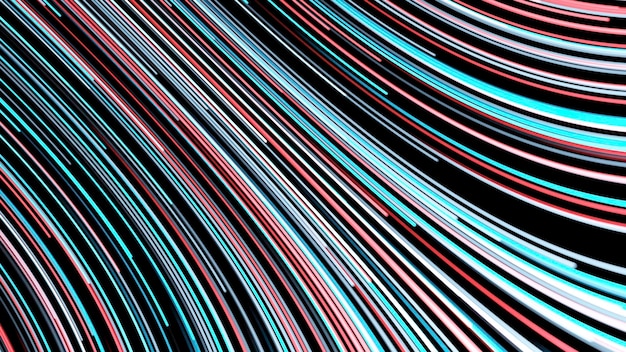 Fondo abstracto de líneas de neón multicolores en movimiento sobre animación de fondo negro de color curvo