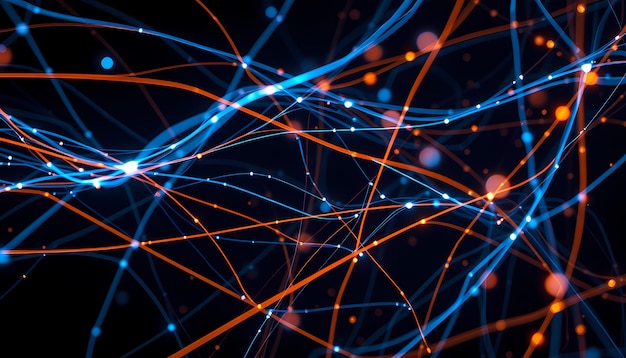 Fondo abstracto con líneas y partículas brillantes Concepto de tecnología de conexión red y datos