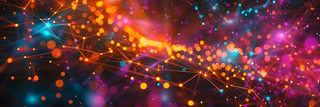 Fondo abstracto con luces de colores y líneas de red