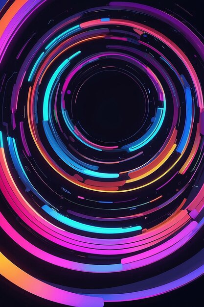 Foto fondo abstracto con luces de neón brillantes de colores circulares generativo ai