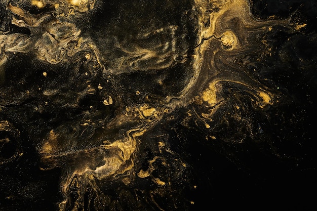 Fondo abstracto de lujo arte líquido Mezcla de pintura de oro negro manchas de tinta de alcohol textura de mármol Patrón de impresión moderno