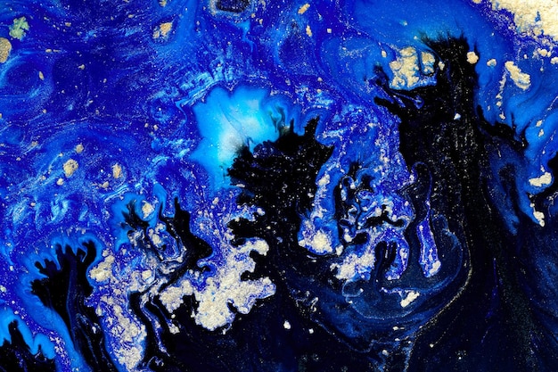 Fondo abstracto de lujo arte líquido Tinta de alcohol azul con rayas de pintura dorada superficie de agua textura de mármol