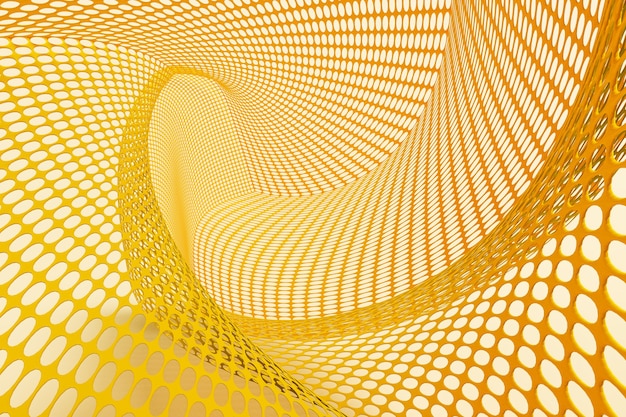 Fondo abstracto de malla metálica amarilla sobre fondo gris enfoque selectivo, color del año 2021, representación de ilustraciones 3D