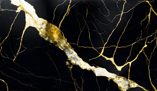 Fondo abstracto de mármol negro con vetas doradas técnica japonesa kintsugi Generado por IA