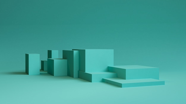 Fondo abstracto minimalista, figuras geométricas primitivas, colores pastel, render 3D.