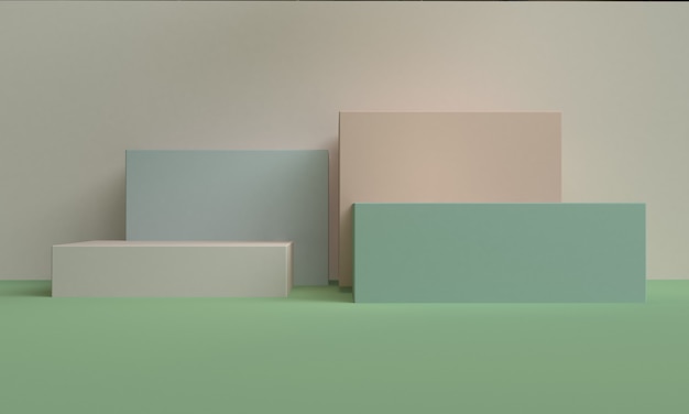 Fondo abstracto minimalista, figuras geométricas primitivas, colores pastel, render 3D.