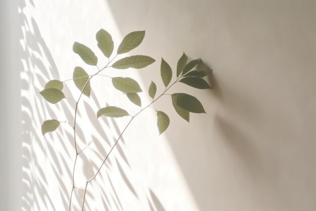 Fondo abstracto minimalista con sombras borrosas de hojas y plantas en la pared blanca