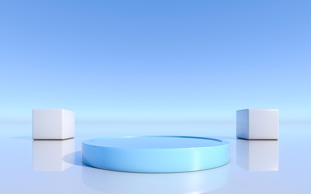 Fondo abstracto mínimo Representación 3d forma geométrica color azul pastel Escenario para espectáculo representación 3d cosmética