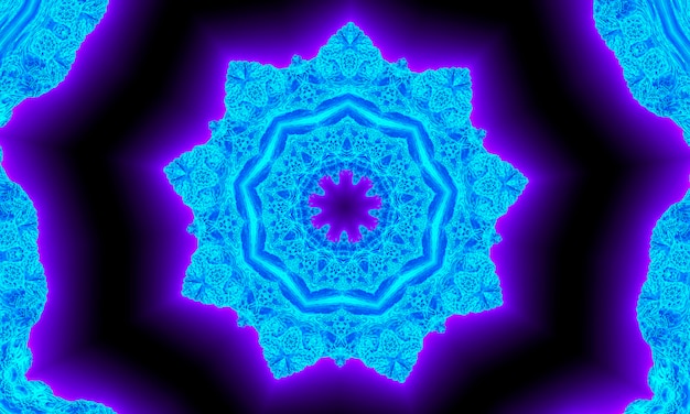 Fondo abstracto del modelo del caleidoscopio azul marino. Patrón de círculo. Fondo de caleidoscopio fractal abstracto. Ornamento simétrico geométrico del modelo abstracto del fractal. Patrón de caleidoscopio azul