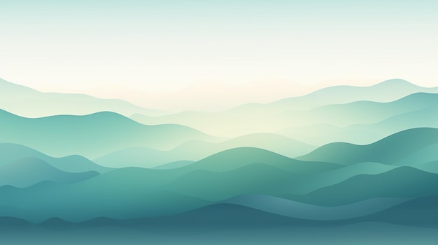 un fondo abstracto con montañas y cielo detrás al estilo de paisajes marinos realistas de color cian claro y beige claro, niebla suave