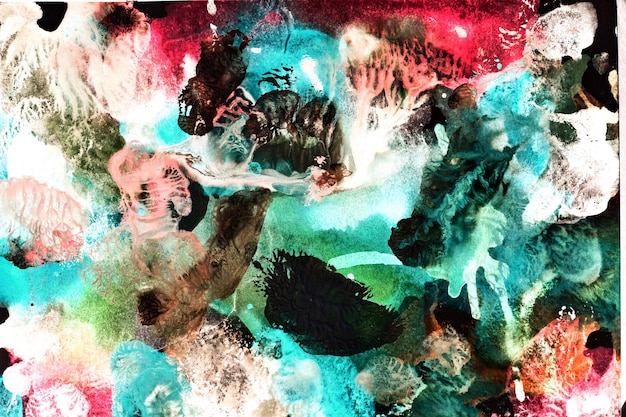 Fondo abstracto multicolor Manchas y manchas de tinta acrílica coloridas patrón papel tapiz impresión arte fluido Fondo creativo pinceladas caóticas