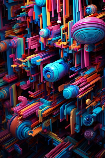 Fondo abstracto muy colorido con tuberías y tuberías en él IA generativa