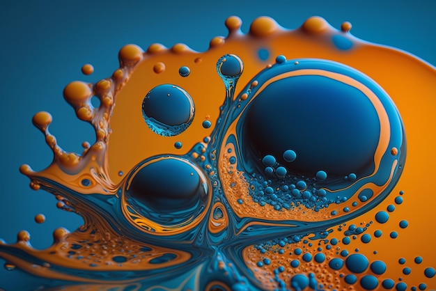 Fondo abstracto naranja y azul hecho con agua de aceite y jabón