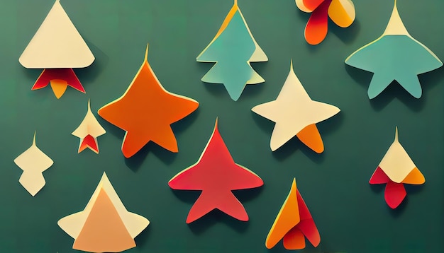 Fondo abstracto de navidad con estrellas de papel y decoración