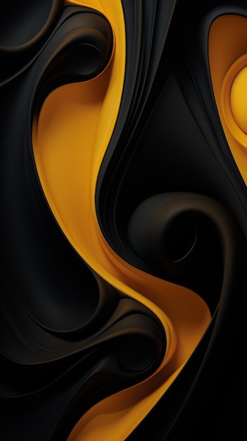 Un fondo abstracto negro y amarillo con curvas