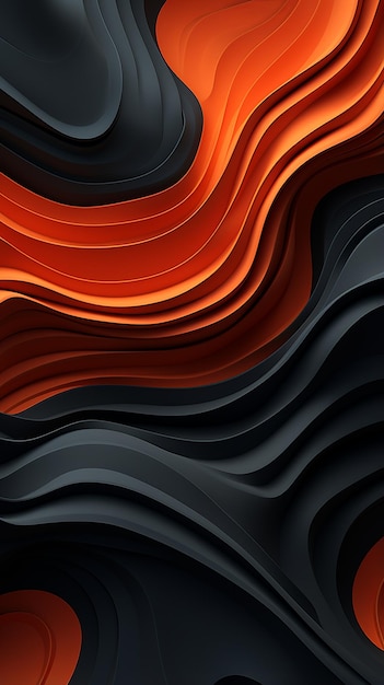 un fondo abstracto negro y naranja con líneas onduladas