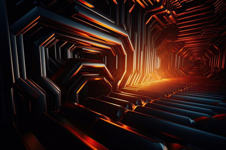 Un fondo abstracto negro y naranja con una luz brillante.