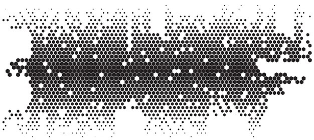 Fondo abstracto negro de patrón hexagonal de medio tono patrón de tecnología moderna y fondo blanco
