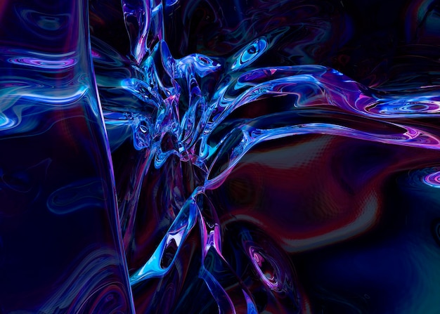 Fondo abstracto de neón de ondas de vidrio líquido Ilustración de renderizado 3d