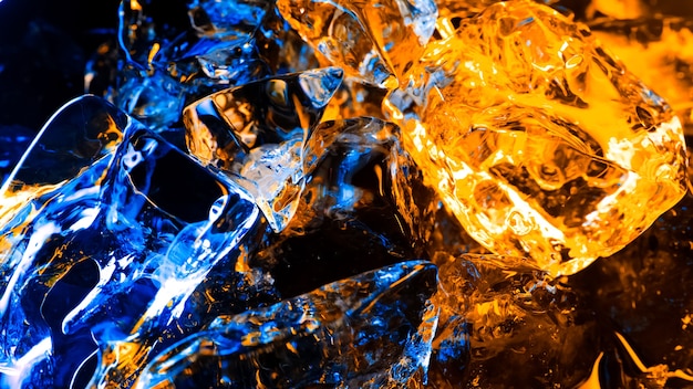 Foto fondo abstracto o textura cubitos de hielo azul y amarillo