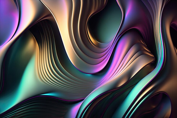 Fondo abstracto de ondas 3D Colores iridiscentes brillantes