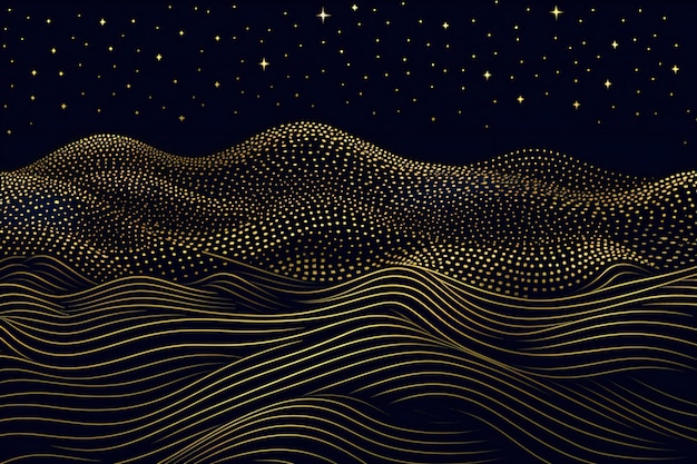 Fondo abstracto con ondas doradas y estrellas