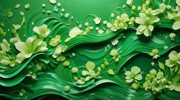 Fondo abstracto de ondas florales verdes