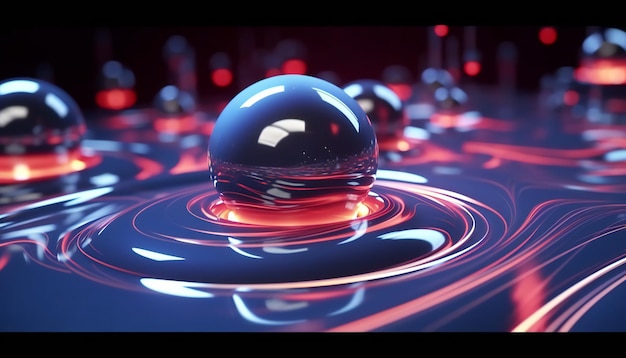 Un fondo abstracto con orbes flotantes y ondas de energía futuristas generativas ai