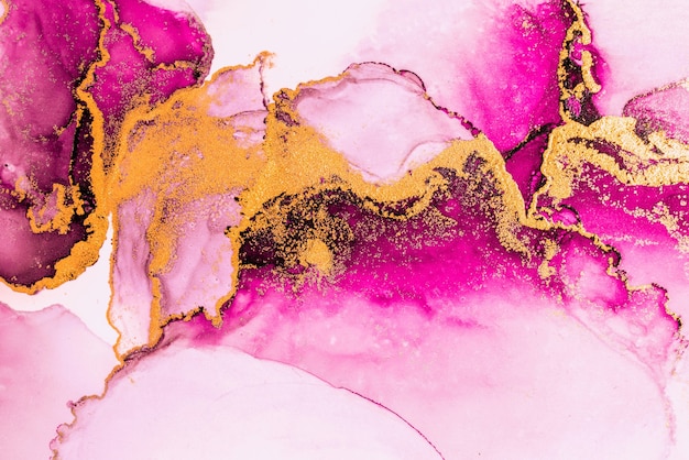 Fondo abstracto de oro rosa de mármol pintura de arte de tinta líquida sobre papel.